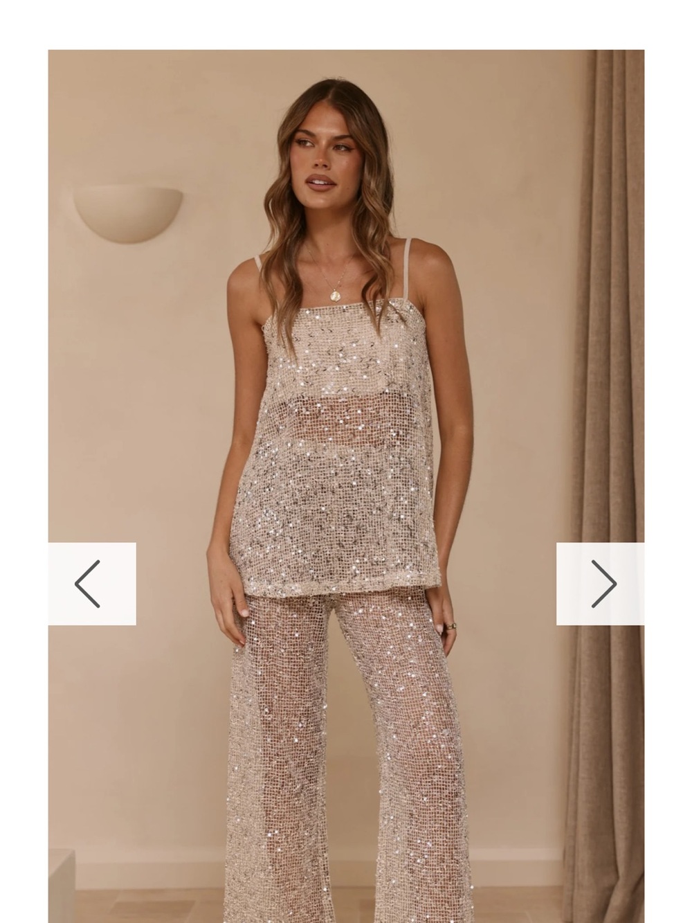 Sequin Wide-Leg Pant and Cami Set - Champagne